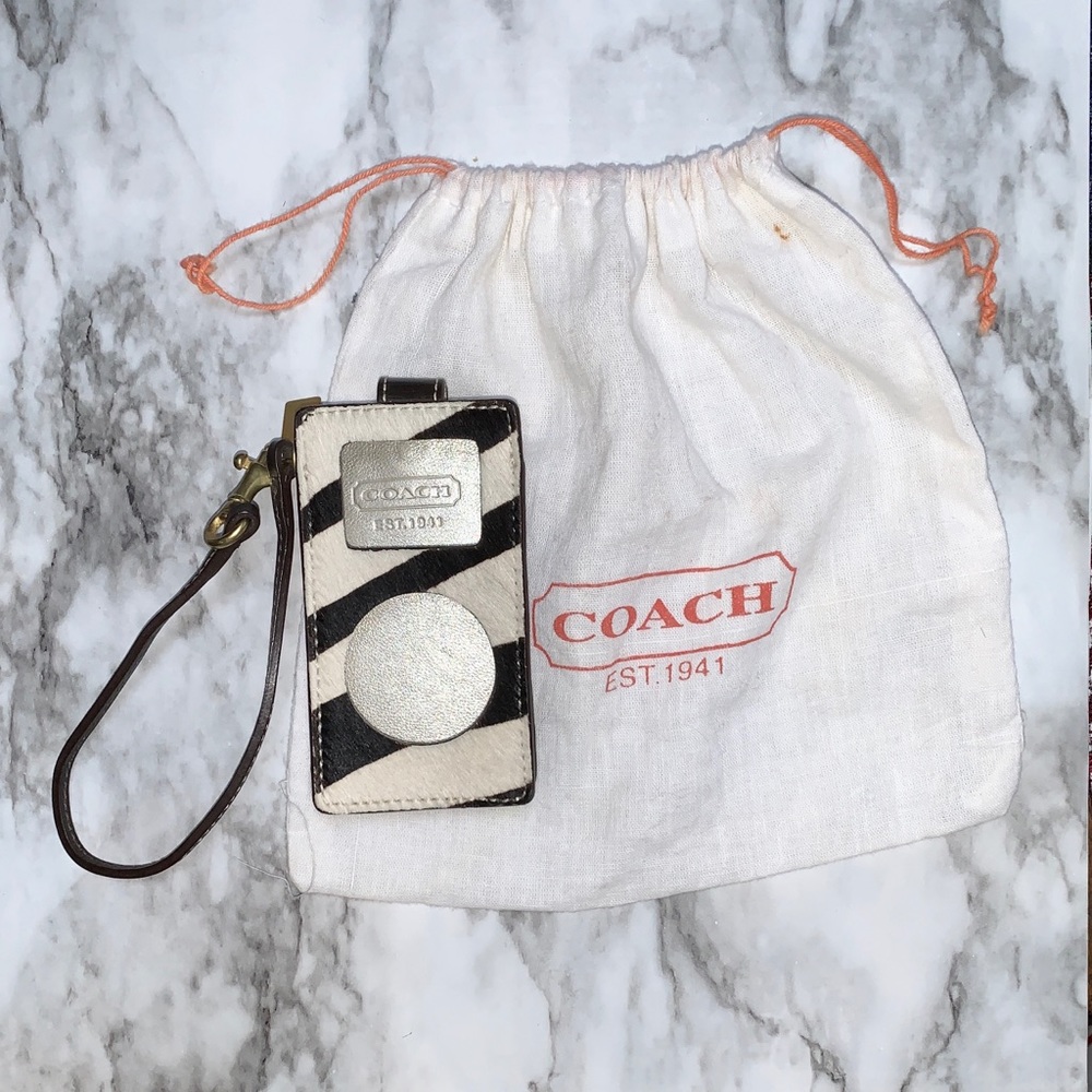 VINTAGE Coach faux Zebra print iPod case+DUST BAG